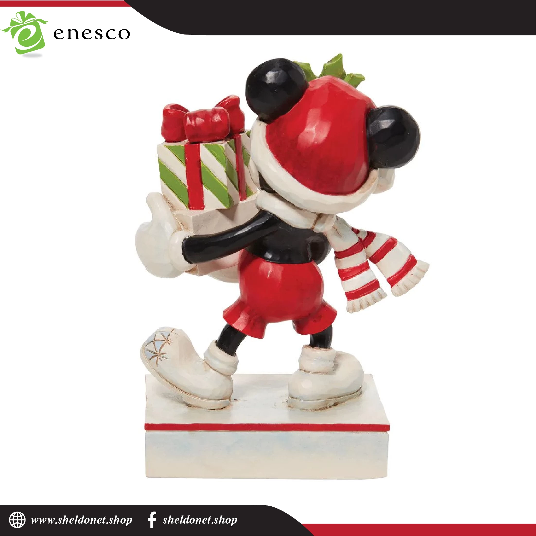 Enesco: Disney Traditions -Black, White, Red And Green Mickey With Stacked Presents 2 Enesco: Disney Traditions -Black, White, Red And Green Mickey With Stacked Presents - Image 2