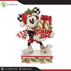 Enesco: Disney Traditions -Black, White, Red And Green Mickey With Stacked Presents