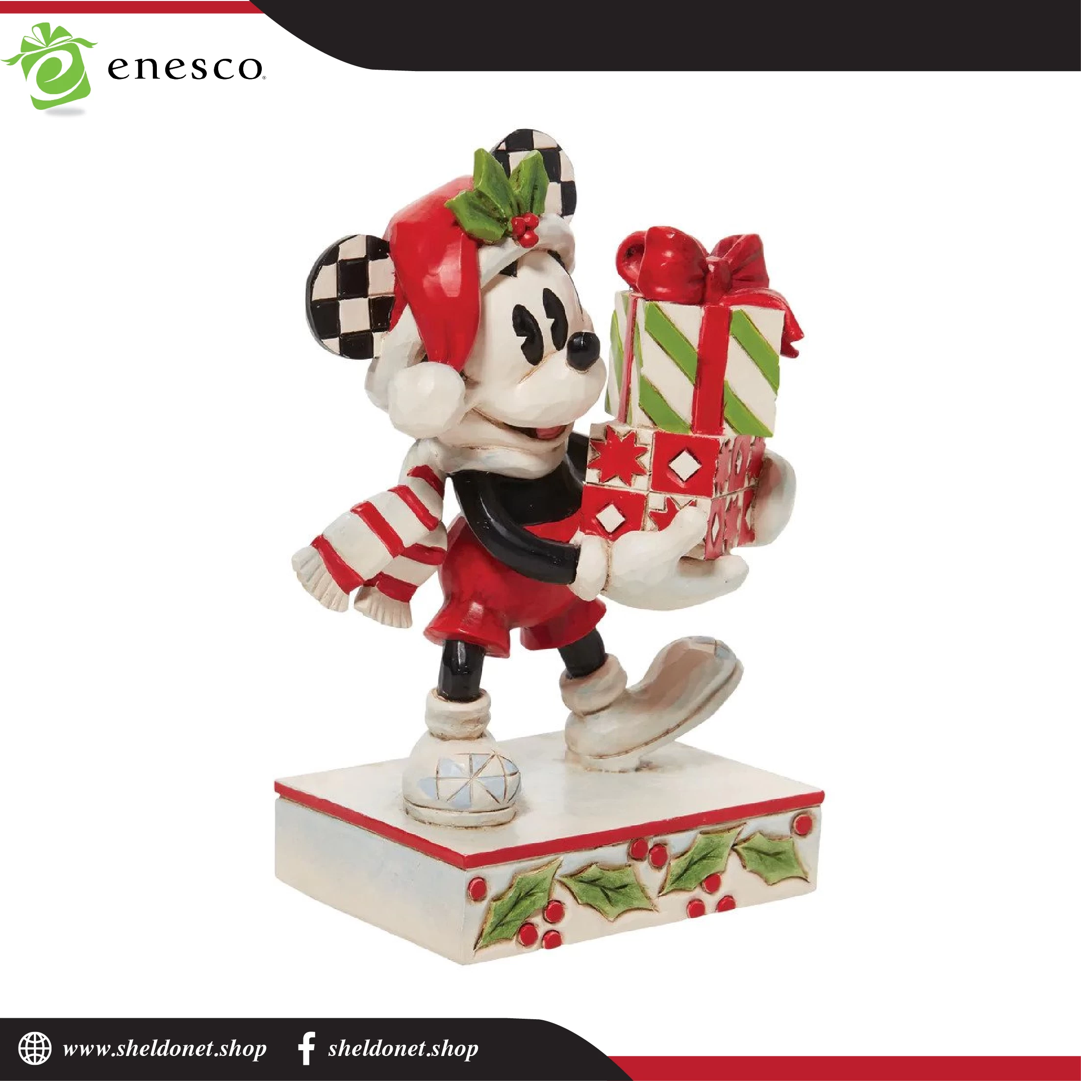 Enesco: Disney Traditions -Black, White, Red And Green Mickey With Stacked Presents 6 Enesco: Disney Traditions -Black, White, Red And Green Mickey With Stacked Presents - Image 6