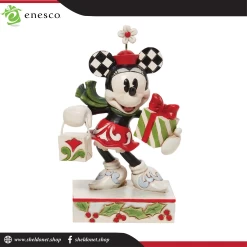 Enesco: Disney Traditions -Black, White, Red And Green Minnie With Bag And Gift