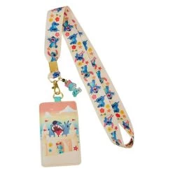 LOUNGEFLY Lounefly Disney Stitch Sandcastle Lanyard With PU Cardholder